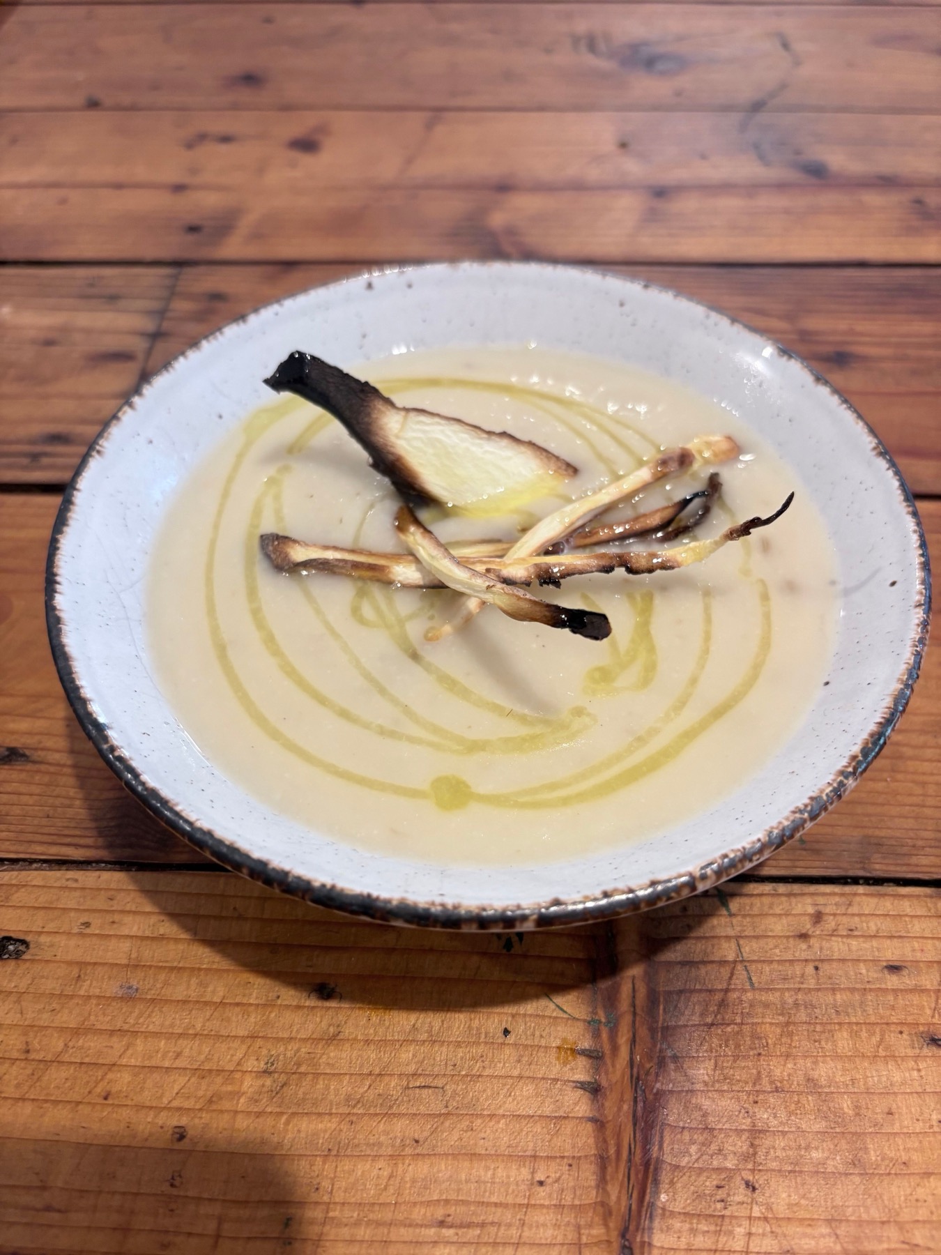 Cauliflower Soup with parsnip chips